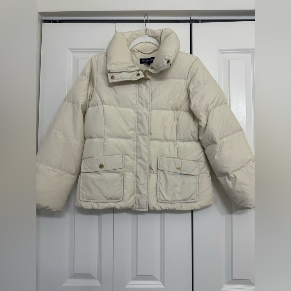 EllenTracy, color, cream, puffer jacket petite small